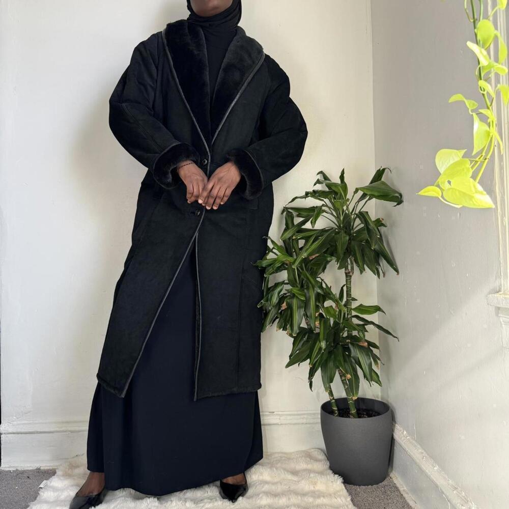 Vintage Synergy buttery soft genuine leather faux-fur Penny Lane maxi coat - M - Picture 4 of 8